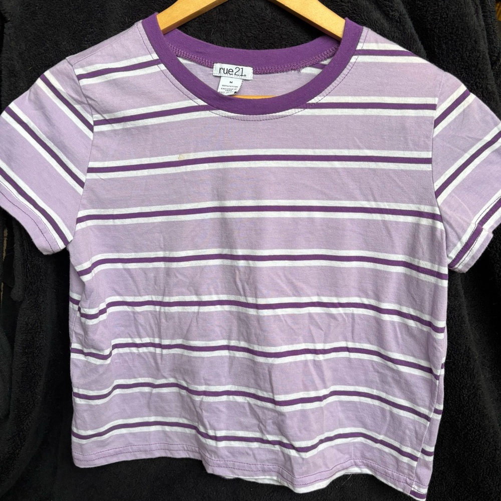 Rue21 Lavender and White Striped Crop Tee